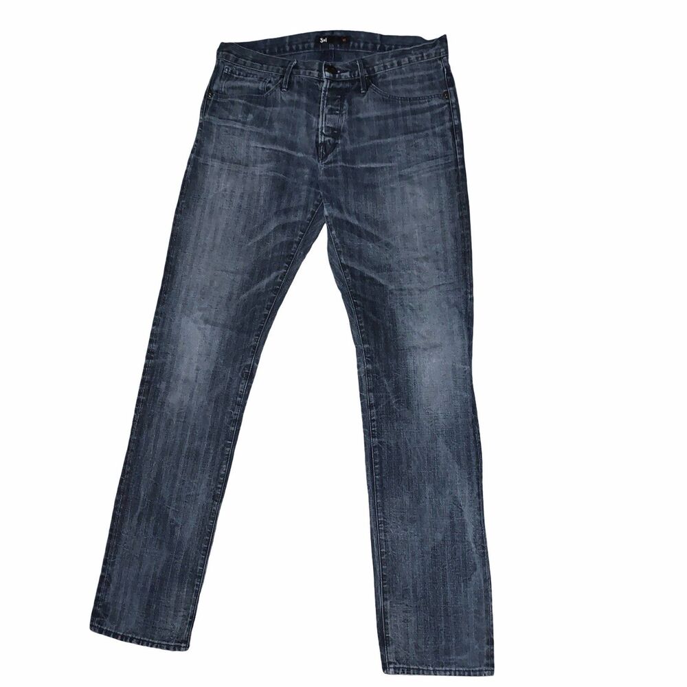 3x1 NYC M5 Jeans Mens 34x33 Blue Selvedge Denim Button Fly Baxter Made USA